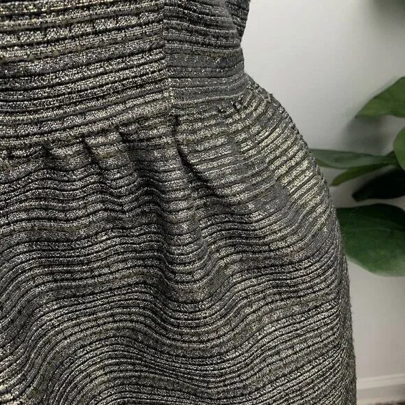 Rush M Black Gold Metallic Tube Top Strapless Fit Flare Babydoll Party Dress - Picture 2 of 5